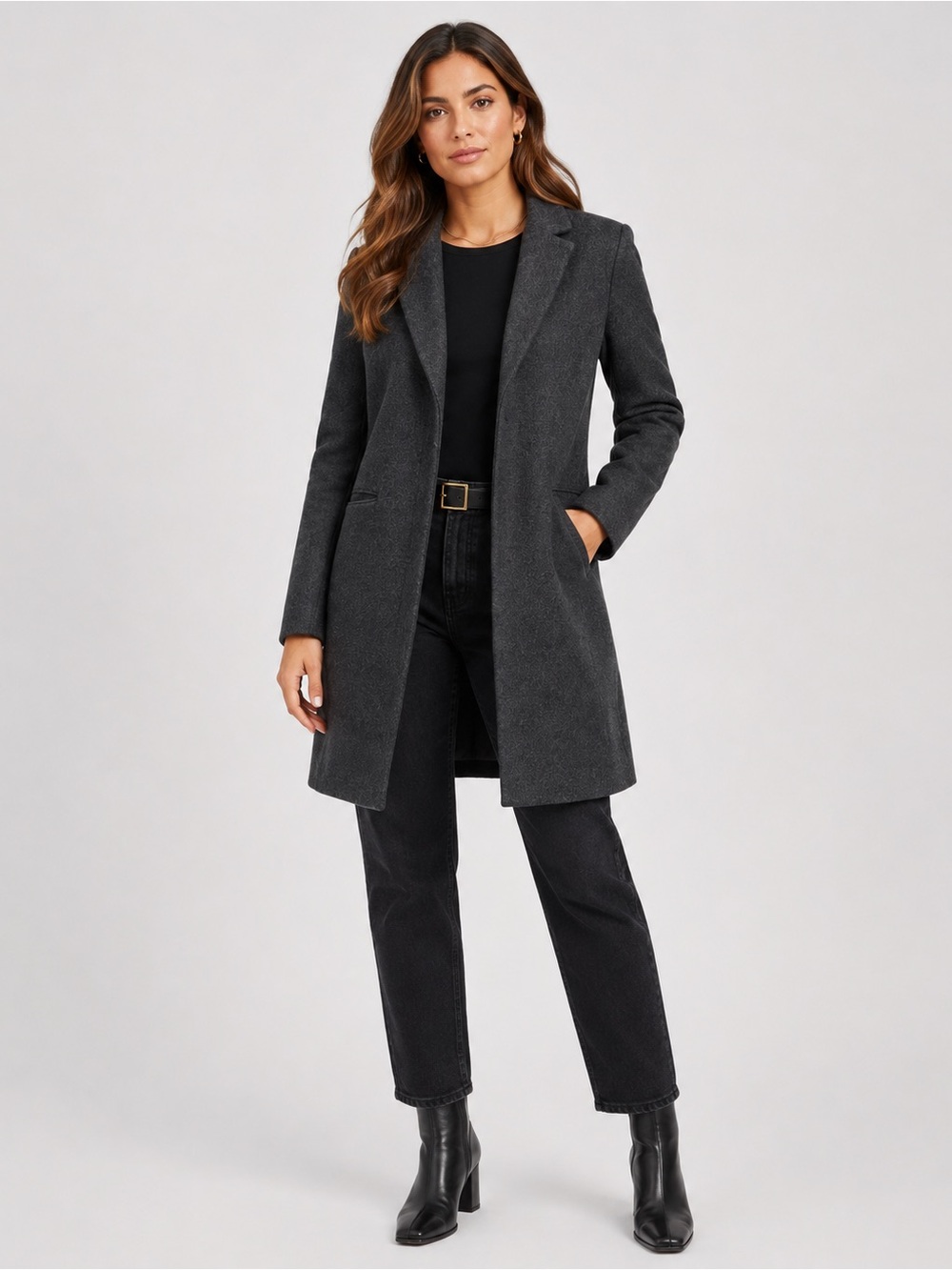RUDSAK Women’s Charcoal Wool Blend Long Coat - Medium